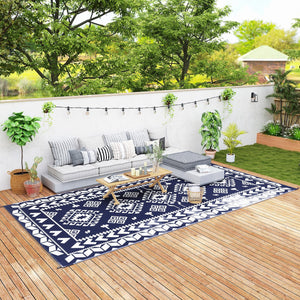 English Elm Outsunny Reversible Polypropylene Outdoor Rug Waterproof Patio Camping Mat with Carry Bag Blue W2225P485546