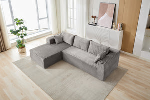 English Elm Compression Modular Sectional Sofa With Deep Chaise – Cozy Grey Corduroy L-Shaped Couch For Small Spaces W3723S00004
