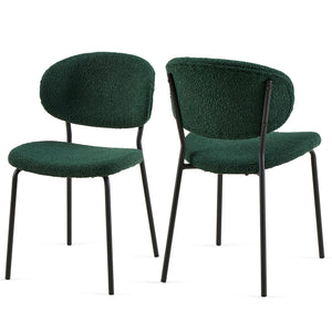 English Elm Dark Green Boucle Dining Chairs Set Of 2 - Stylish, Comfortable, Metal Legs For Modern Spaces W1164P195056