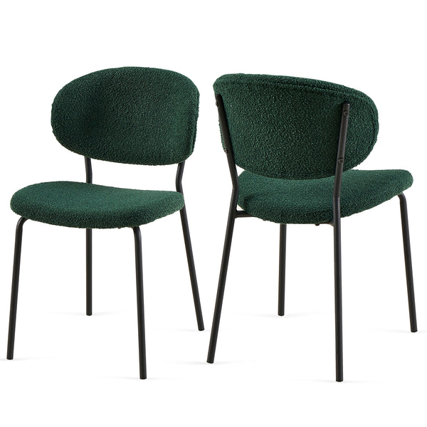 English Elm Dark Green Boucle Dining Chairs Set Of 2 - Stylish, Comfortable, Metal Legs For Modern Spaces W1164P195056