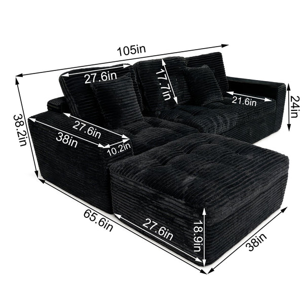 English Elm Modular Cloud Sectional with Ottoman Faux Fur Velvet Deep Foam Living Room Sofa W5502S00009