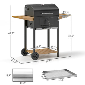 English Elm Charcoal Barrel Grill with Adjustable Heat Control and Enameled Grates for Backyard Cooking T3971P420788