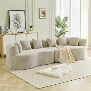 English Elm Curved Chenille Sectional Sofa Deep Seat Cloud Cushions Four Seater Modern Living Room Light Khaki W3505P456566