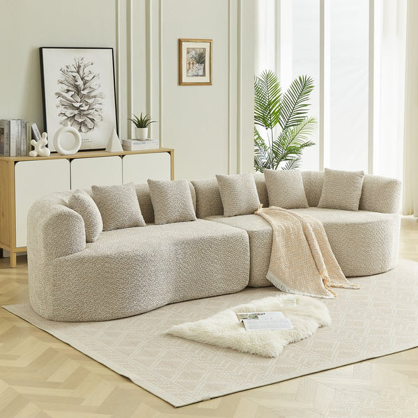 English Elm Curved Chenille Sectional Sofa Deep Seat Cloud Cushions Four Seater Modern Living Room Light Khaki W3505P456566