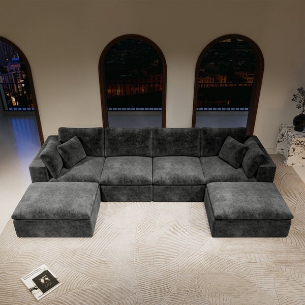 English Elm 137.8*68.9"modular Sectional Sofa Five Piece Corduroy Upholstered Set for Living Rooms Grey W3819S00131