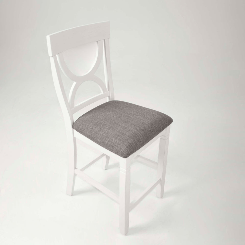 English Elm 5-pcs Modern Counter-Height Dining Set with Round Table, Under-Table Storage Shelves, 4 Chairs Antique White+Gray 46 L x 46 W x 16 H B089P240467