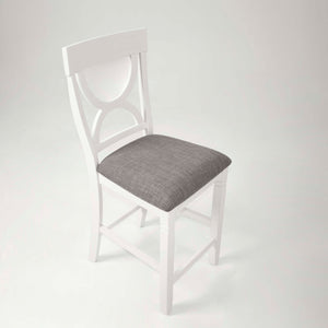 English Elm 5-pcs Modern Counter-Height Dining Set with Round Table, Under-Table Storage Shelves, 4 Chairs Antique White+Gray 46 L x 46 W x 16 H B089P240467