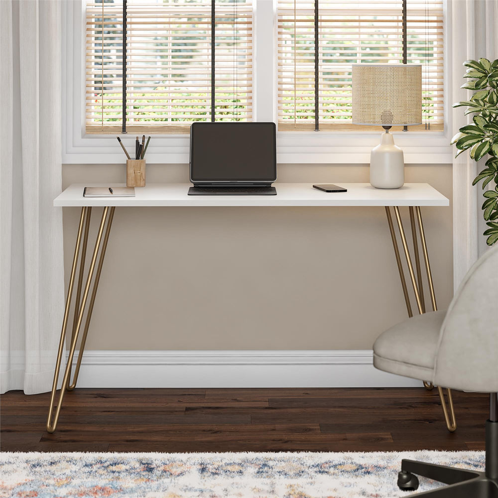 English Elm Owen Industrial Writing Desk with Hairpin Legs for Small Apartments and Home Offices B2733P417364