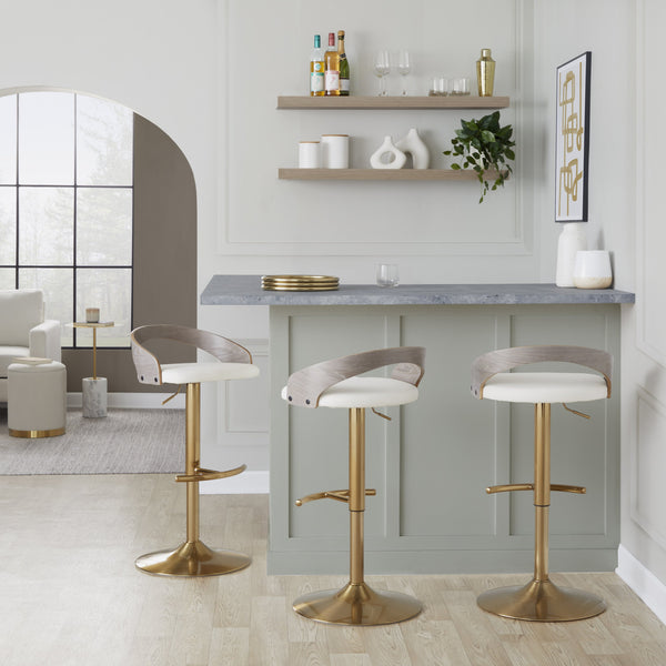 English Elm Adjustable Swivel Barstools Set of Two with Chrome Base Mid-century Kitchen Counter Seating B202S01971