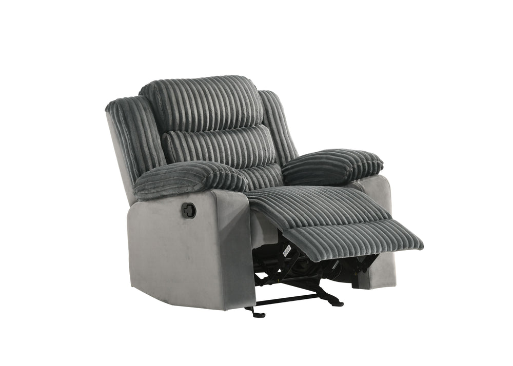 English Elm Lesley Plush Gray Corduroy & Velvet Motion Glider Recliner with Pocket Coil Seat, 330lb Capacity B2726P320782