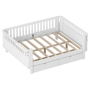 English Elm Twin Kids Platform Bed Solid Pine White Finish with Storage Drawers and Safety Rails White W2593P409116