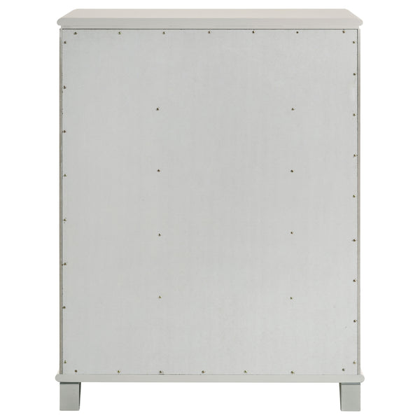 English Elm Gwendolyn Pearl White 5-Drawer Chest of Drawers — Retro Art Deco Diamond Trim, Acrylic Legs & Chrome Accents B062P375503