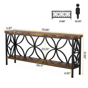 English Elm Coffee Console Table Industrial Metal Frame Vintage Wood Grain 2 Tier Entryway Sofa Black,Rustic Brown T3971P446556