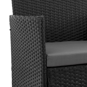 English Elm Imperia 3-Piece Conversation Set with Removable Washable Cushions, Tempered Glass End Table, Weatherproof Rattan Frame Black+Grey B365P398242