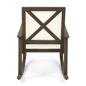 English Elm Christopher Knight Home® - CANDEL Rocking Chair with Acacia Wood Frame and Plush Cushioning — Coastal Comfort, Weather-Resistant Design Cream+Grey 39 L x 28 W x 11.75 H N761P272646M