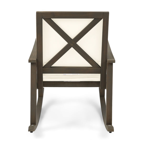 English Elm Christopher Knight Home® - CANDEL Rocking Chair with Acacia Wood Frame and Plush Cushioning — Coastal Comfort, Weather-Resistant Design Cream+Grey 39 L x 28 W x 11.75 H N761P272646M