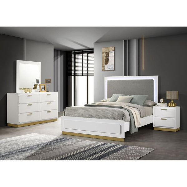 English Elm Sophia White 4-Piece Eastern King Bedroom Set - Luxe Modern Design With Gold Accents & Storage B062S01074-GIGA