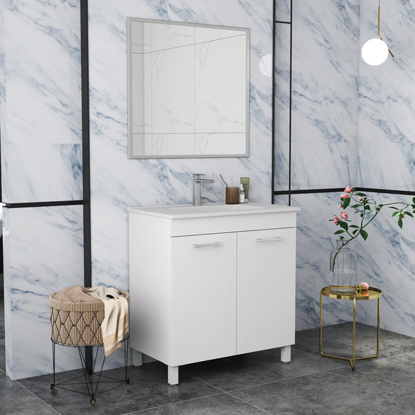 English Elm 32-Inch Elegant Floor-Mounted Bathroom Vanity Set With Ceramic Sink, Mirror, Soft-Close Doors & More W3151S00030