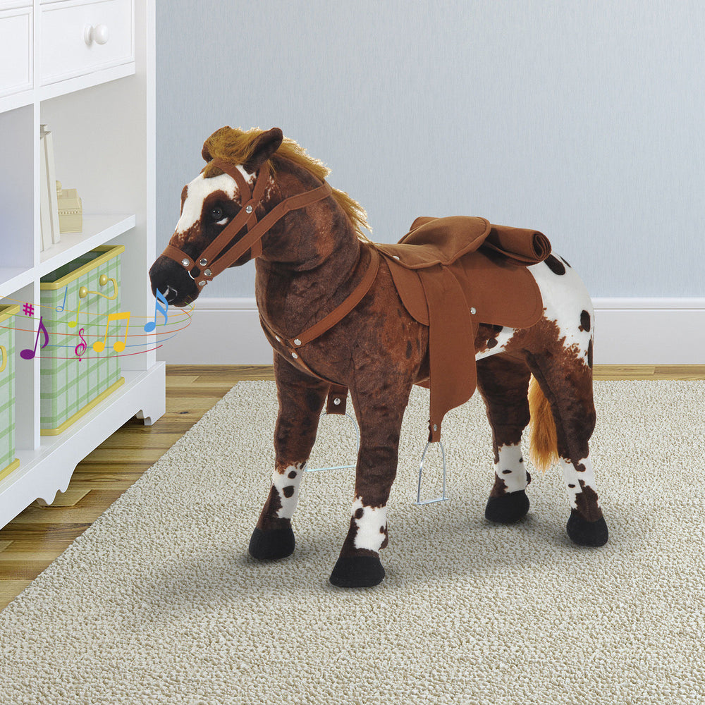 English Elm Qaba Plush Ride on Rocking Horse Toy with Neighing Sounds and Padded Seat for Toddlers W2225P200761