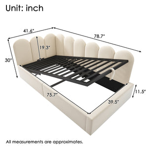 English Elm Upholstered Velvet Daybed with Hydraulic Storage & Metal Slatted Frame, Twin Sofa Bed, 300 lb Capacity Beige N736P333613B
