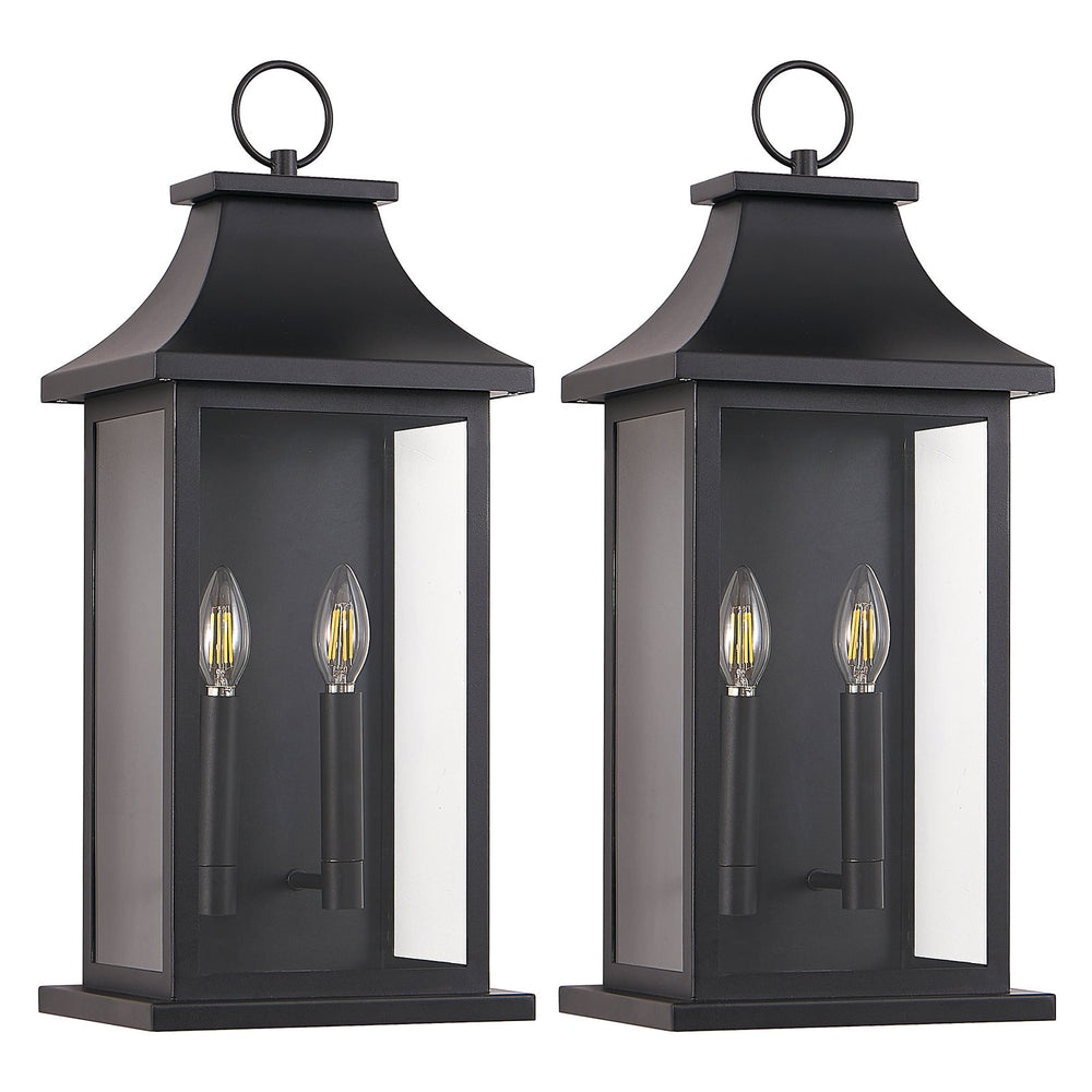 English Elm 2-Pack 22" Outdoor Wall Lights Set of 2 Extra Large Black Metal Porch Lanterns Weatherproof Modern Design W2312P409018