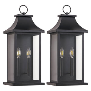 English Elm 2-Pack 22" Outdoor Wall Lights Set of 2 Extra Large Black Metal Porch Lanterns Weatherproof Modern Design W2312P409018