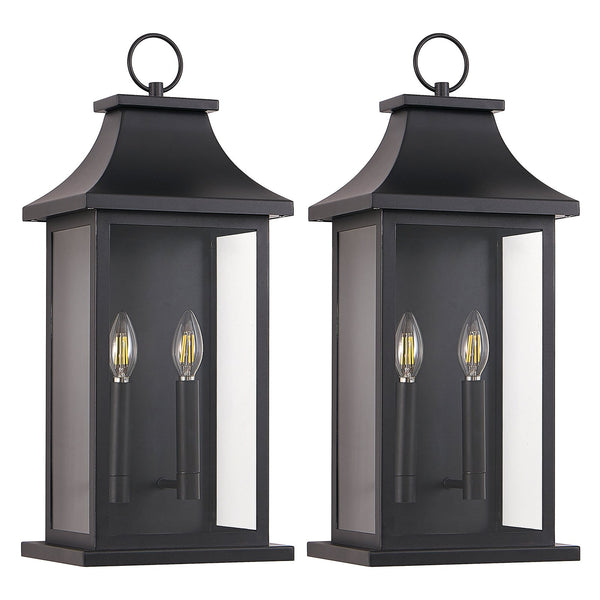 English Elm 2-Pack 22" Outdoor Wall Lights Set of 2 Extra Large Black Metal Porch Lanterns Weatherproof Modern Design W2312P409018