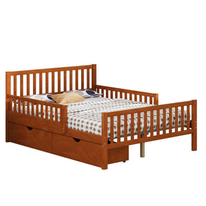 English Elm Full Wood Platform Bed with Headboard, Guardrails & Underbed Storage Drawers – Sturdy Pine Frame, 450LB Capacity Walnut 78.25 L x 18.5 W x 6 H N733P172700D