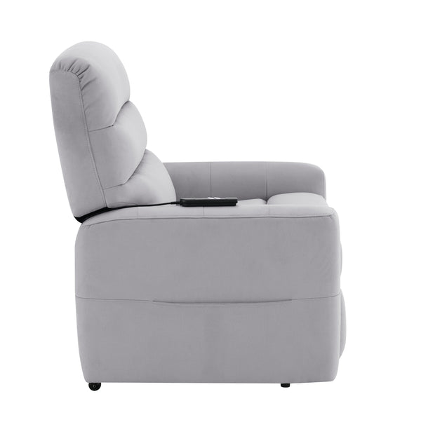 English Elm Freddie Gray Faux Leather Power Lift Recliner Gray with 2 Motors, 180° Lay-Flat, Remote Control B2726P404905