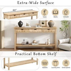 English Elm U_Style 60" Modern Fir Veneer Entryway Table With Honeycomb Drawers & Solid Legs For Versatile Style N711P230811O-GIGA