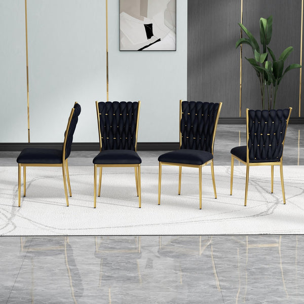 English Elm Modern Velvet Upholstered Dining Chairs Set of 2 with Electroplated Legs for Kitchen Black W210P301582