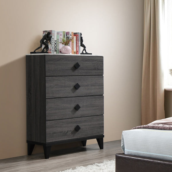 English Elm Modern Chest of Drawers with Faux Marble Top and Black Square Hardware - 4-Drawer Storage Accent Piece Gray,Grey 35 L x 19 W x 43 H B011P395418