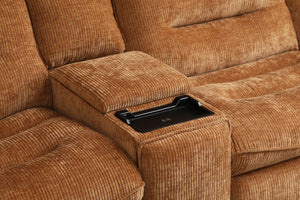 English Elm Emmy Orange Chenille Power Sectional Sofa with Console, USB Type-C/A, Wireless Charge, Zero Gravity Recline B2726S00396