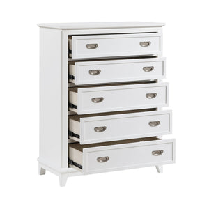 English Elm Gray Lacquer Five Drawer Vertical Dresser with Nickel Pulls for Modern Bedroom Storage White B011P463884