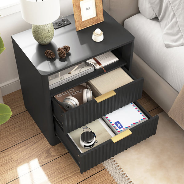 English Elm Nightstand Smart Bedside Table with Usb Charging Voice Light and Cabinet Storage W1321P399420