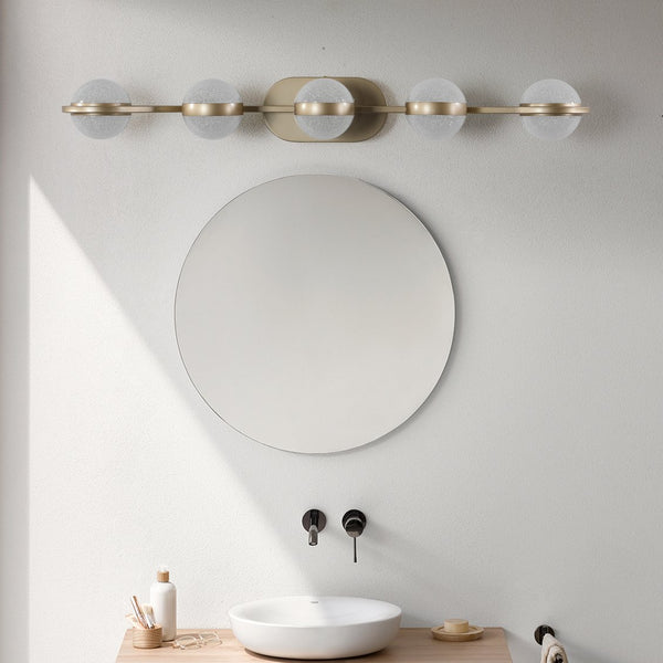 English Elm Bathroom Vanity Light - Elegant 5-Bulb Led Fixture With Crystal Sand Shades In Champagne Gold Finish W2312P374868