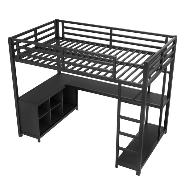 English Elm Metal Twin Xl Loft Bed with L Shaped Desk Wardrobe and Storage for Teens W1580S00370
