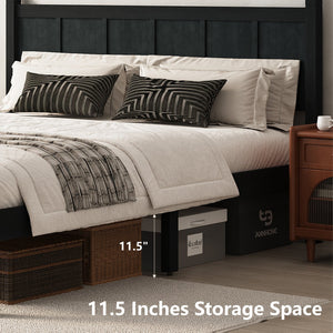 English Elm Queen Platform Bed Shaker Farmhouse Style with Vertical Slat Headboard and Wood Grain Finish Black N733P422480E
