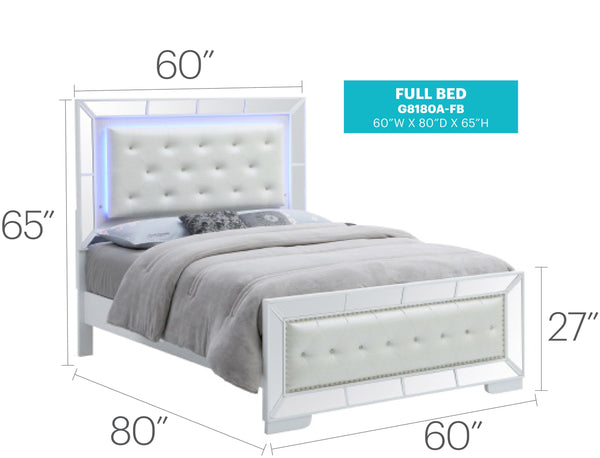 English Elm Contemporary Full Bed with Silver Champagne Finish, Sturdy Particle Board Frame, Fits Standard Full Mattress White 79 L x 4 W x 10 H B078S00466