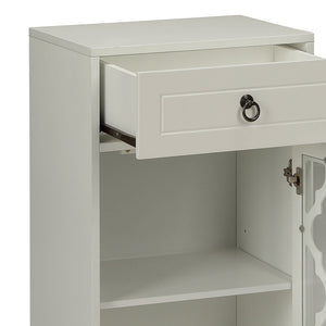 English Elm Ceara White Finish Accent Table with Drawer & Glass Door, Tapered Legs, Compact Storage and Style B2726P270524