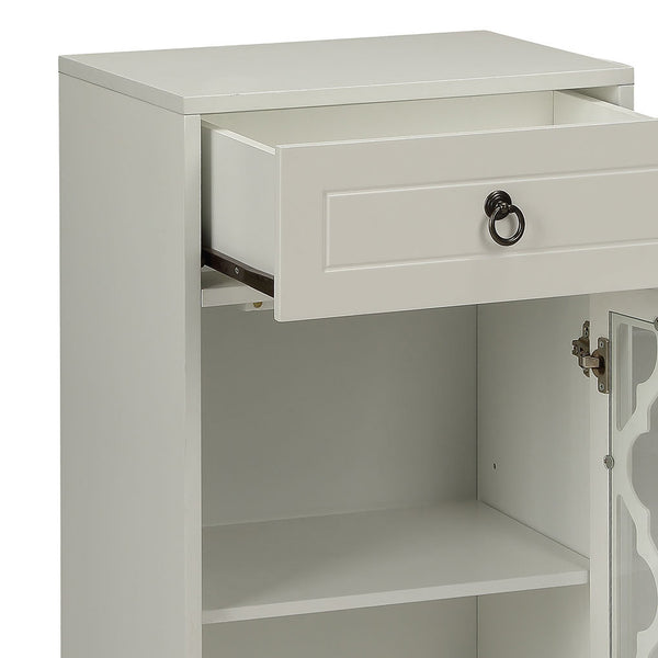 English Elm Ceara White Finish Accent Table with Drawer & Glass Door, Tapered Legs, Compact Storage and Style B2726P270524