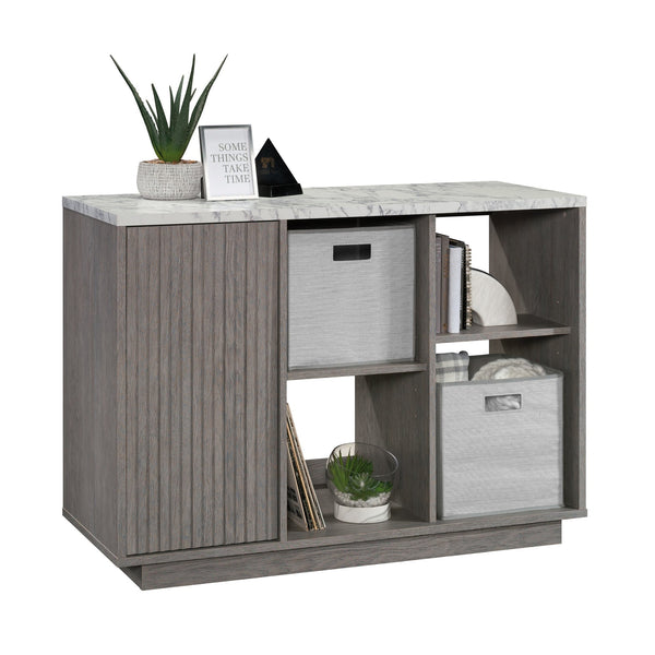 English Elm Accent Gray Storage Cabinet with Adjustable Shelves, Cord Management, Modern Media Center (47.2" L) B356P354469