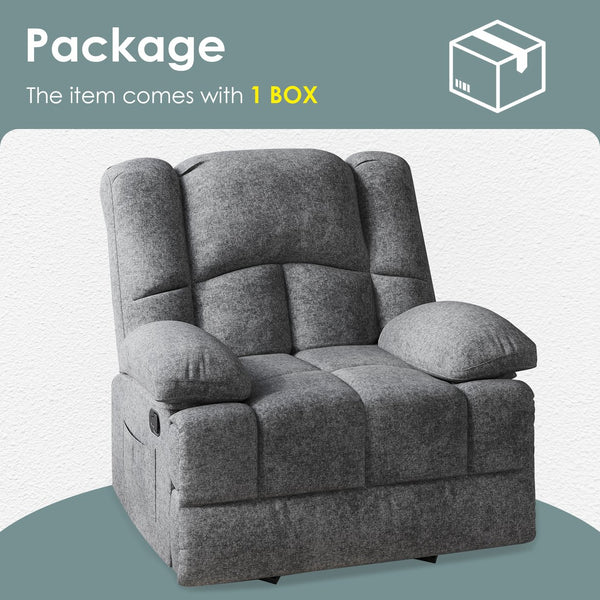English Elm Oversized Rocking Rocker Recliner Chair with Ergonomic Support, Quick Tool-Free Assembly, Plush Comfort Stone Gray T3623P379945