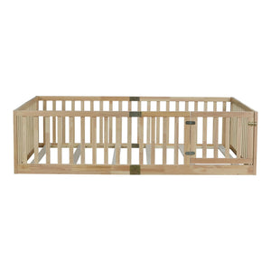 English Elm Twin Montessori Floor Bed Solid Rubber Wood with Safety Fence Rails Toddler Room W504P411200