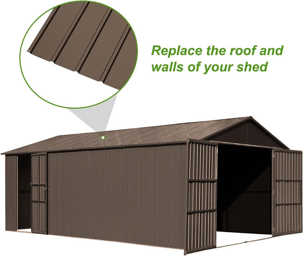 English Elm 20pcs Galvanized Steel Corrugated Roofing Panels Waterproof Outdoor Shed Pergola Kit W1859P471232