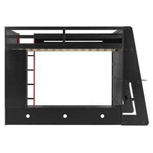 English Elm Full Size Wood Loft Bed with Rgb Lighting Desk Storage and Gaming Console Shelf Red LT000260AAR