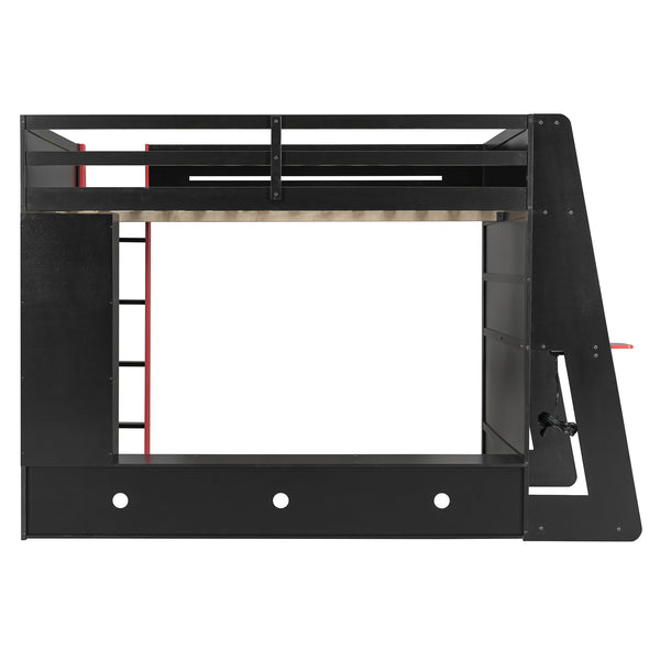 English Elm Full Size Wood Loft Bed with Rgb Lighting Desk Storage and Gaming Console Shelf Red LT000260AAR