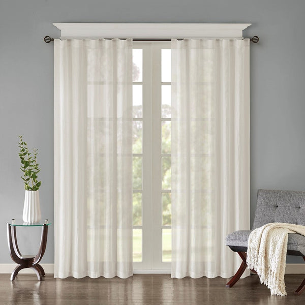 English Elm Solid Crushed Curtain Panel Pair - Elegant Sheer Window Treatments, Versatile Hanging Options, 2 Pcs B03598153-GIGA