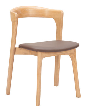 Pioro Dining Chair Set of 2 - Stylish Brown & Natural Faux Leather with Whitewashed Elm Elegance