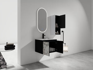 English Elm 24" Wall-Mounted Bathroom Vanity Set With Soft Close Doors, Ceramic Sink, And Side Cabinet Storage W999S00330